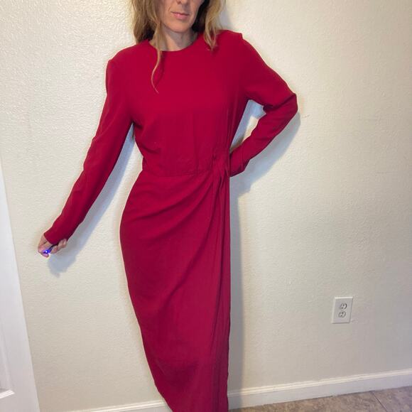 Vintage Rena Rowan for Saville Red Long Sleeve Faux Wrap Maxi Dress Size 8 - Picture 1 of 14